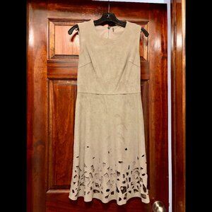 Taupe Geometric Vintage Elie Tahari Faux-Suede Dress (US 2)